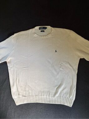 Ralph Lauren Men’s Cream Crewneck Sweater with Navy Pony